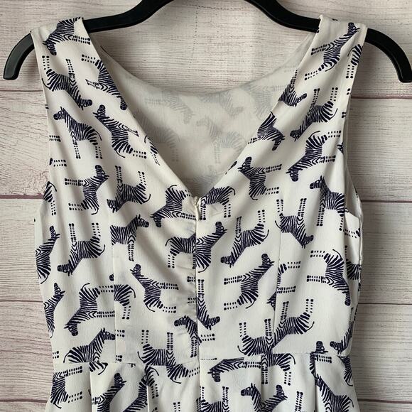 LA Soul White Sleeveless Dress with Navy Blue Zebras Short A-Line Size Small - Picture 6 of 16